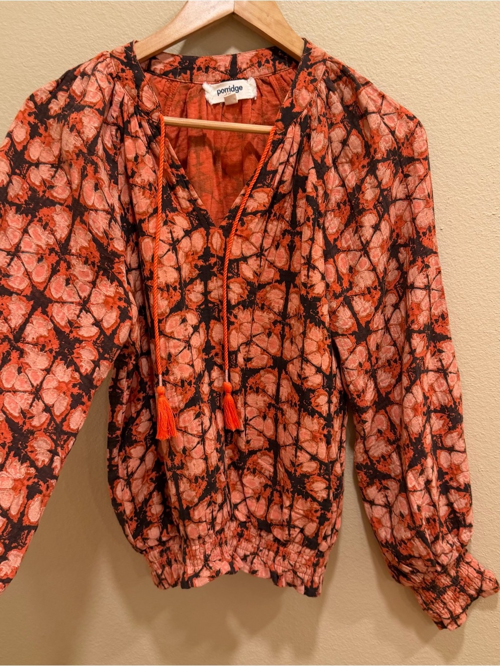 Anthropologie Cotton Orange & Black Tie-Dye Pullover Blouse Top Small - Picture 10 of 12